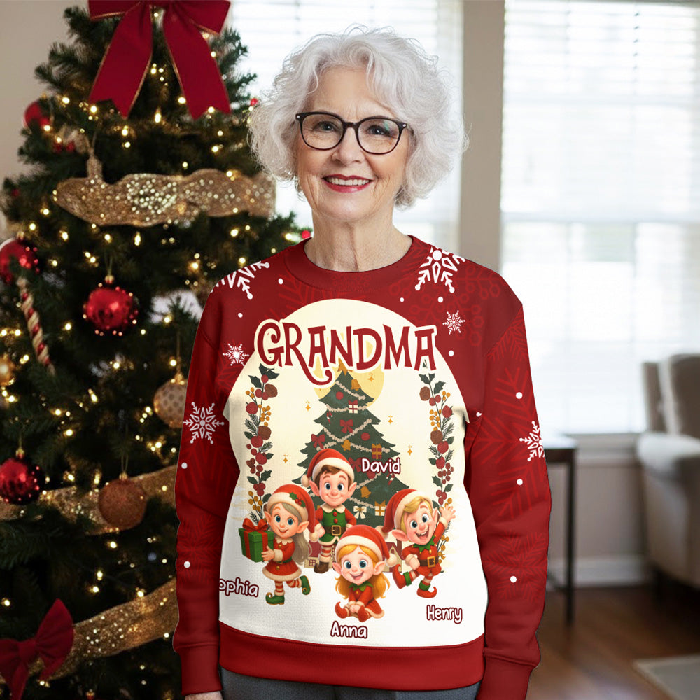 Grandkids Snowflake Red - Personalized Custom All-Over-Print Sweatshirt