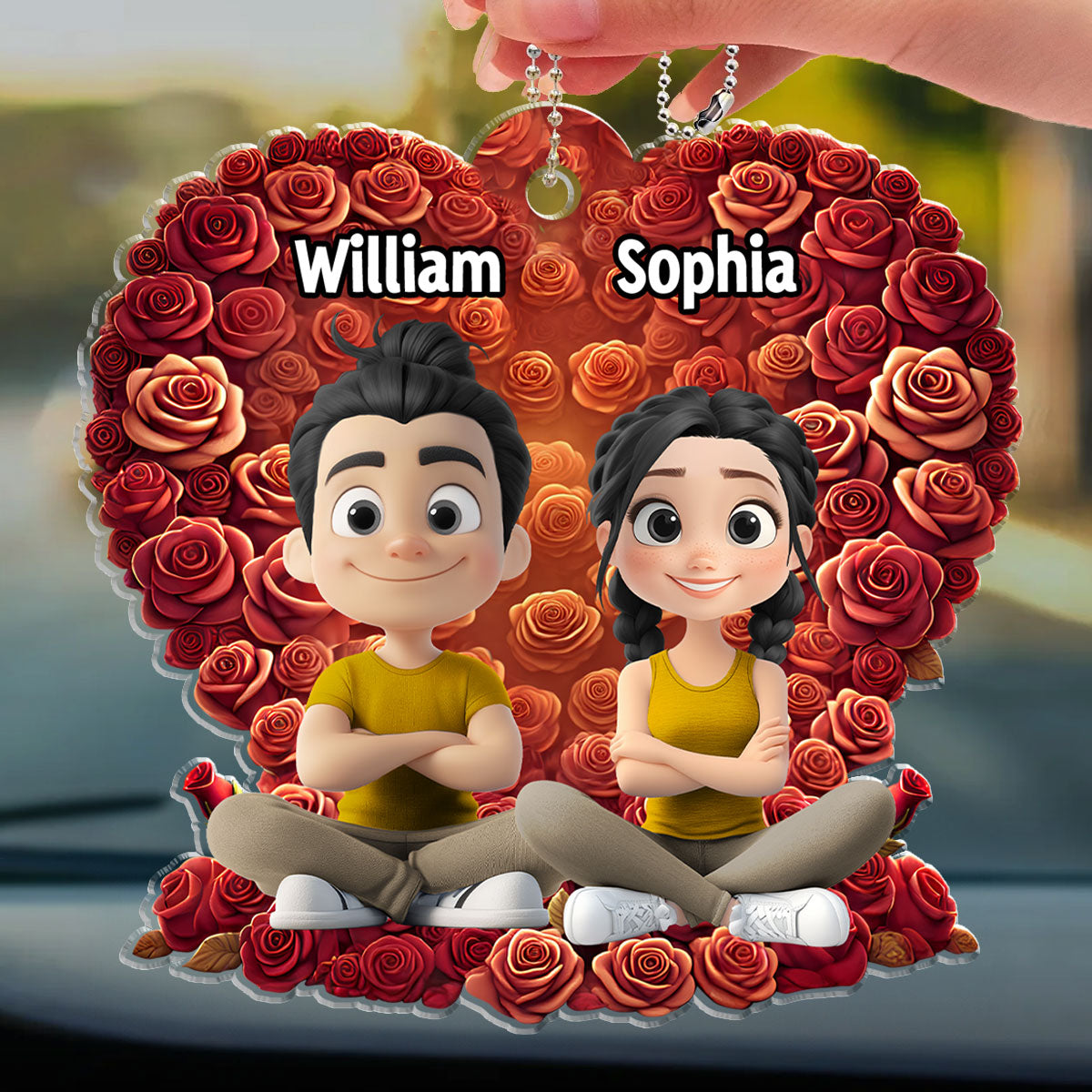 Loving Duo In Rose Heaven - Personalized Custom Car Ornament