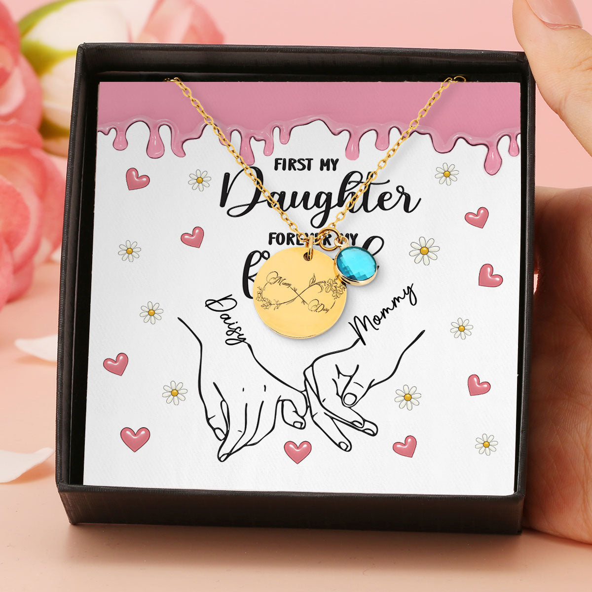 First My Daughter Forever My Friend - Personalized Custom Birthstone Necklace With Message Card