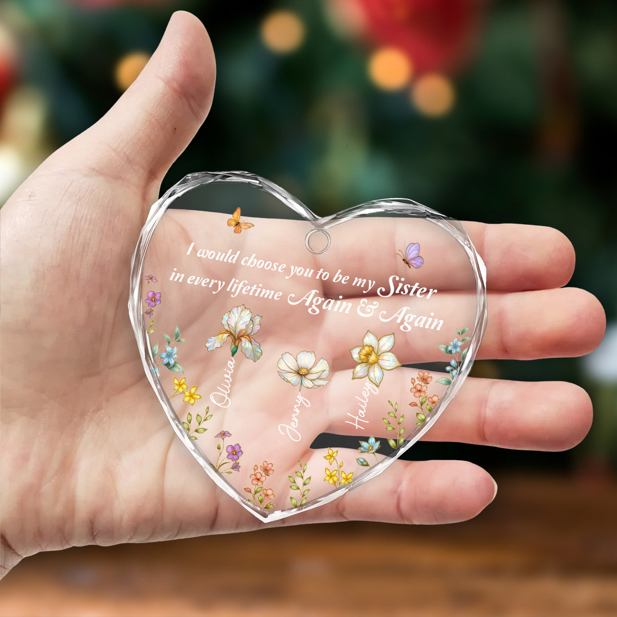 Always Choose You My Sisters - Personalized Custom Glass Ornament