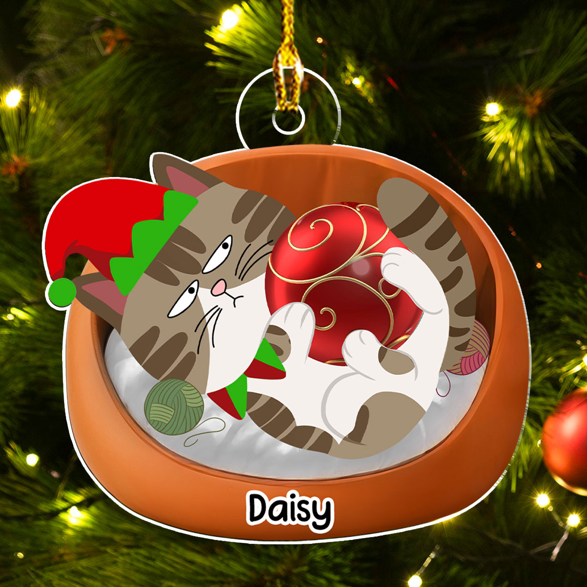 Lovely Swinging Cat - Personalized Custom Acrylic Ornament