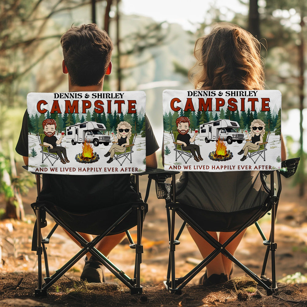 Campsite And We Lived Happily Ever After - Personalized Custom Camping Chair Cover