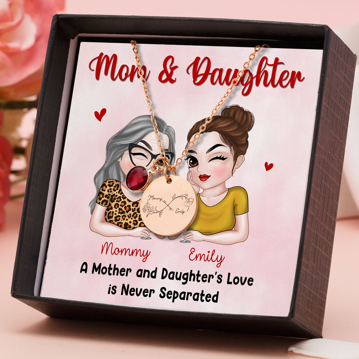 Never Separated - Personalized Custom Birthstone Necklace With Message Card