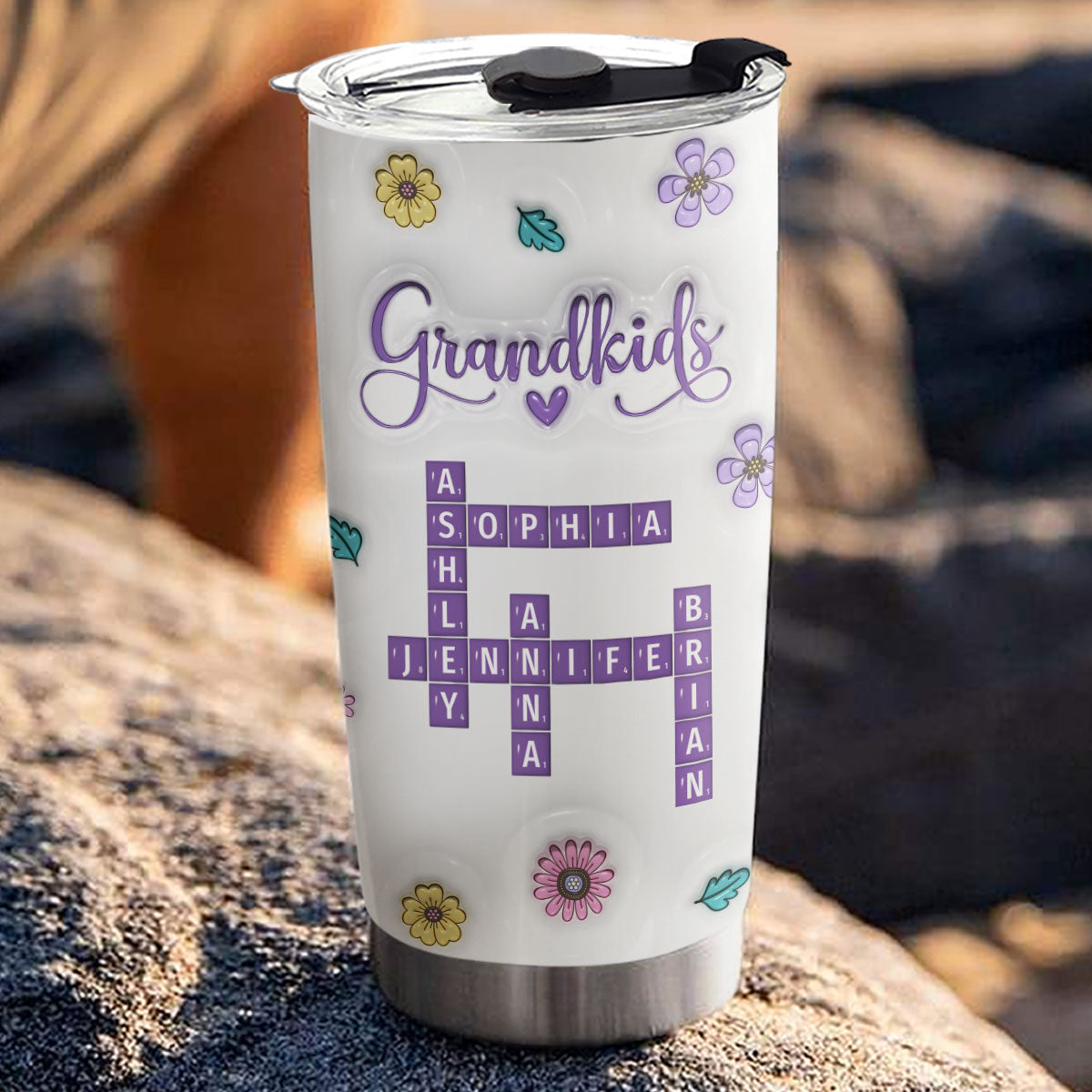 Love My Grandkids Crossword Floral Version - Personalized Custom 3D Inflated Effect Tumbler