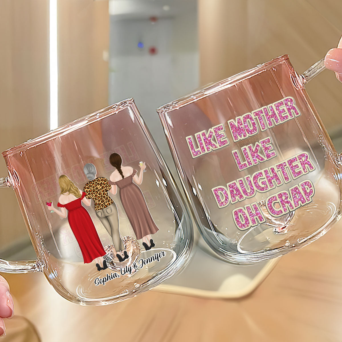 Like Mother Like Daughter - Personalized Custom Pink Gradient Glass Mug