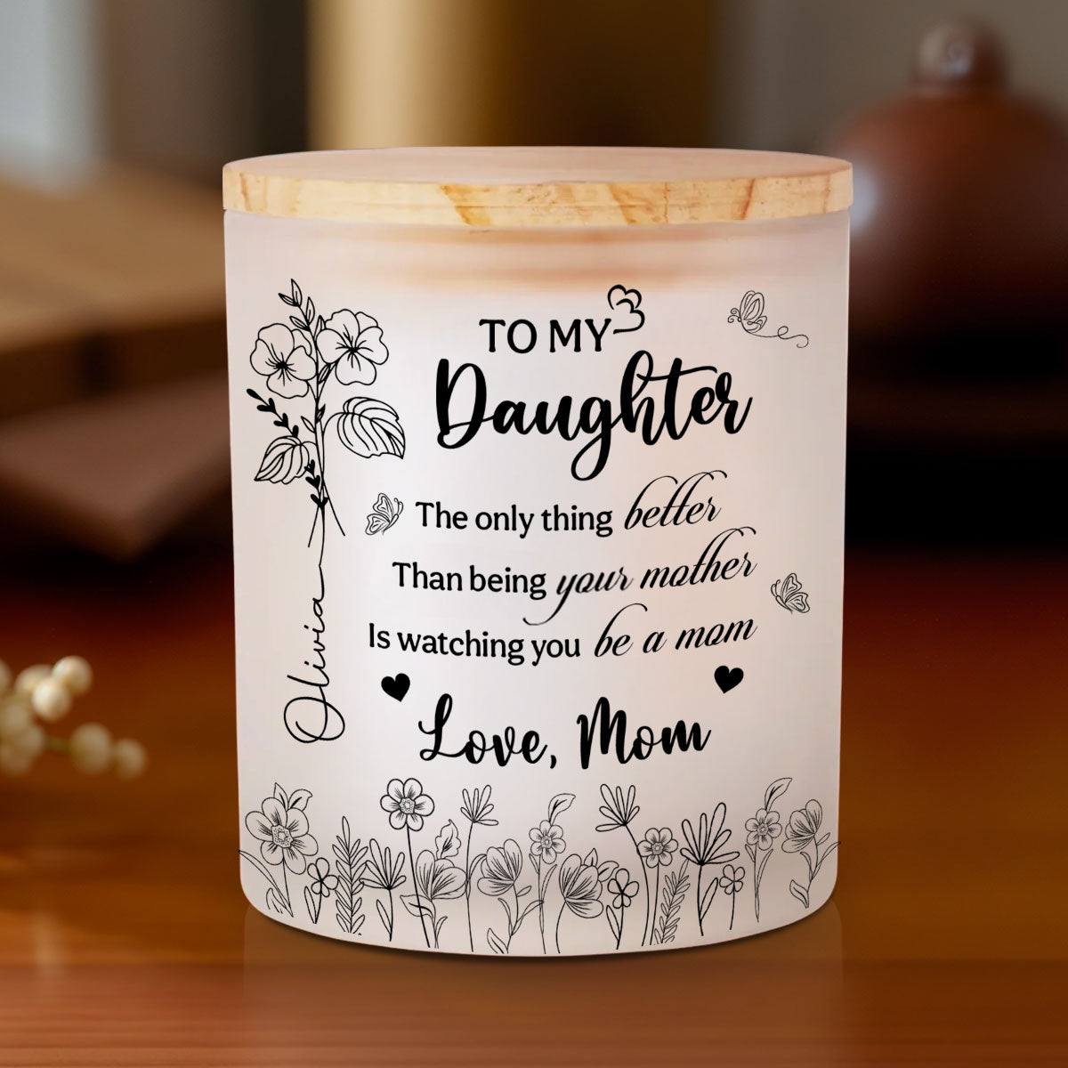 Love For My Daughter - Personalized Custom Glass Jar With LED Candle