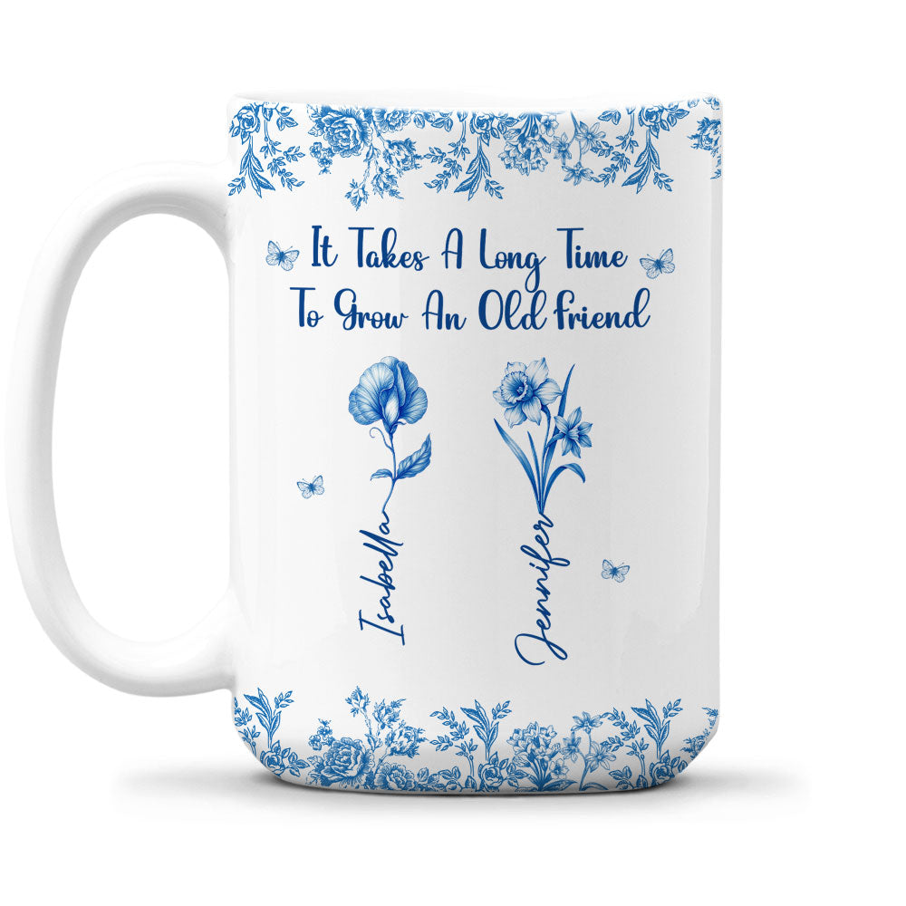 Bestie Flowers Toile De Jouy Style  - Personalized Custom Coffee Mug