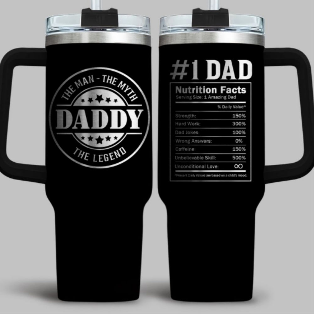 Nutrition Facts Of Dad - Personalized Custom Engraved 40oz Tumbler With Handle