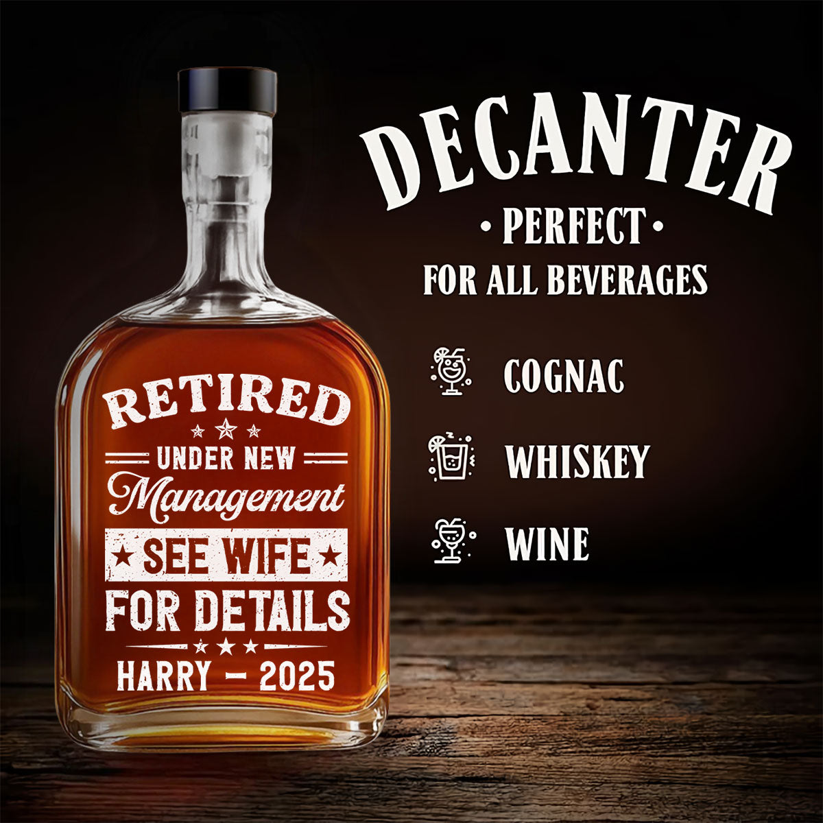 Under New Management - Personalized Custom Spirits Decanter