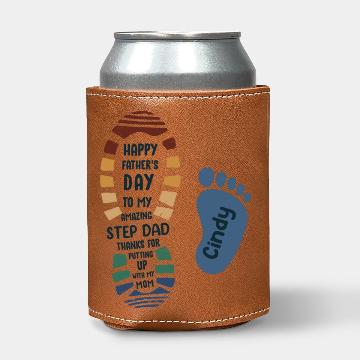 Amazing Step Dad - Personalized Custom Leather Can Cooler Holder