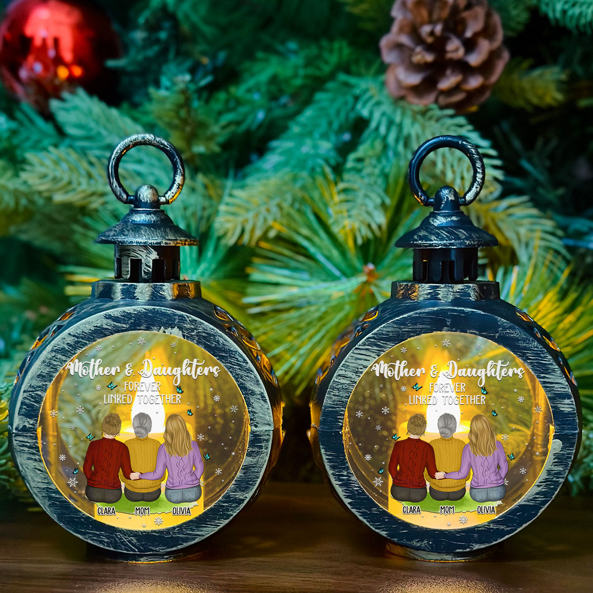 Mother & Daughter Forever Linked Together - Personalized Custom Christmas Lantern