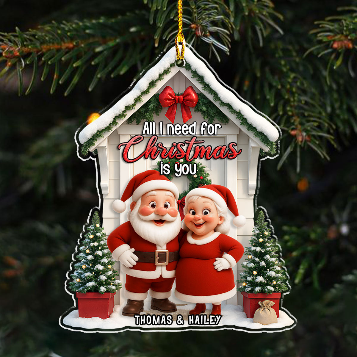 Mr Mrs Claus - Personalized Custom 3D Effect Acrylic Ornament