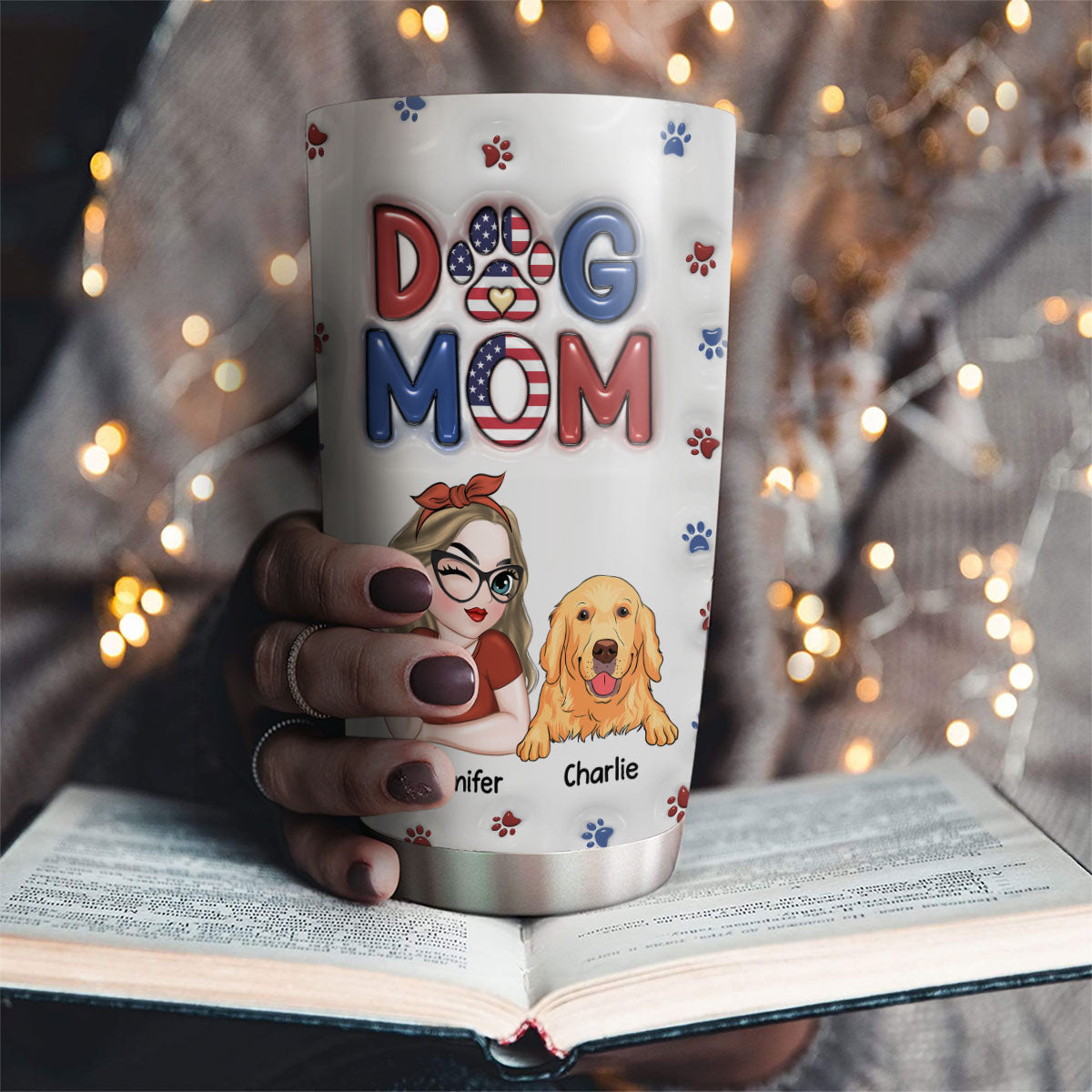 Lovely Dog Mom Version 3 - Personalized Custom 3D Inflated Effect Tumbler