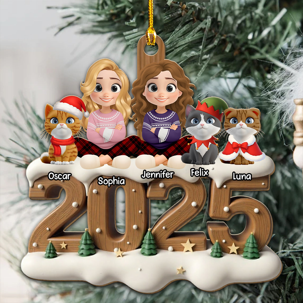 Together With Cats This Year Onwards - Personalized Custom 3D Effect Wood Ornament