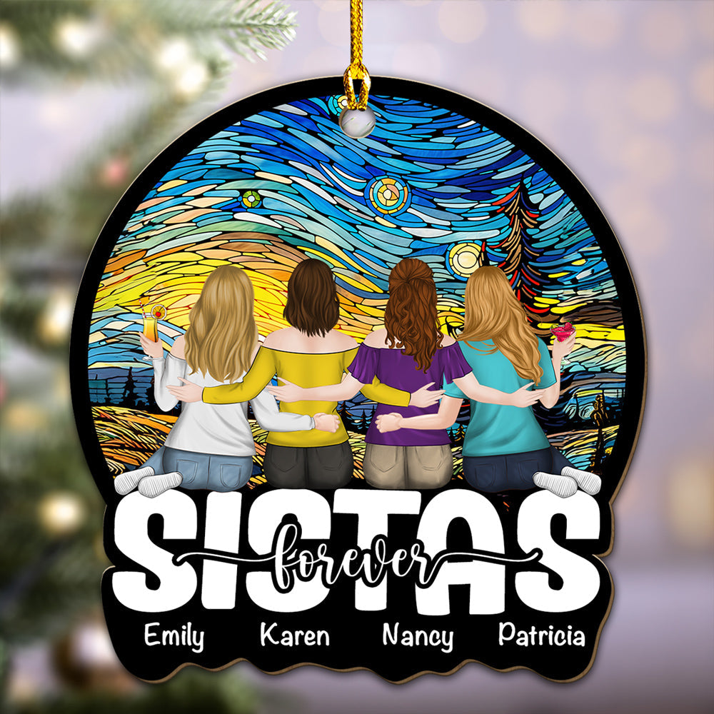 Besties Sitting Together - Personalized Custom Wood Ornament