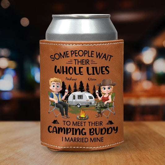 Sharing Every Campfire Night - Personalized Custom Leather Can Cooler Holder