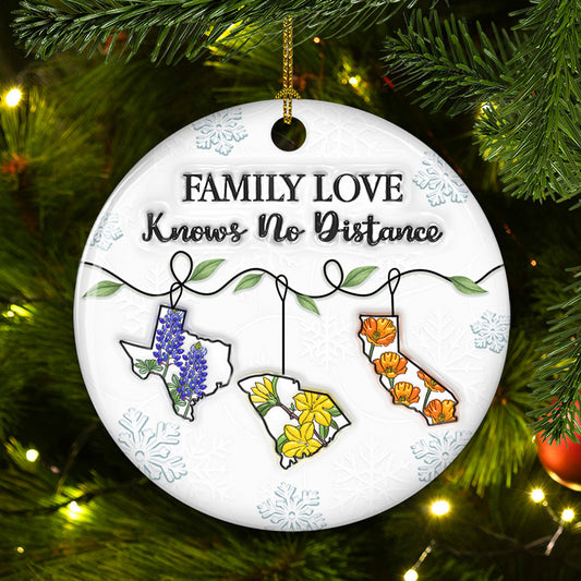 Family Connected By Heart Flower Ver - Personalized Custom 3D Inflated Effect Ceramic Ornament