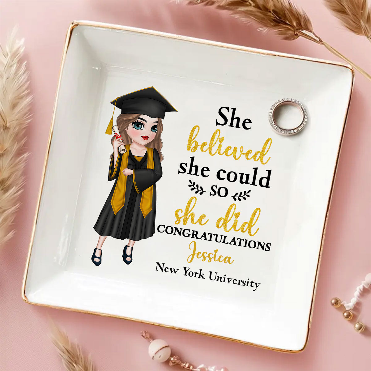 She Believed She Could - Personalized Custom Jewelry Dish