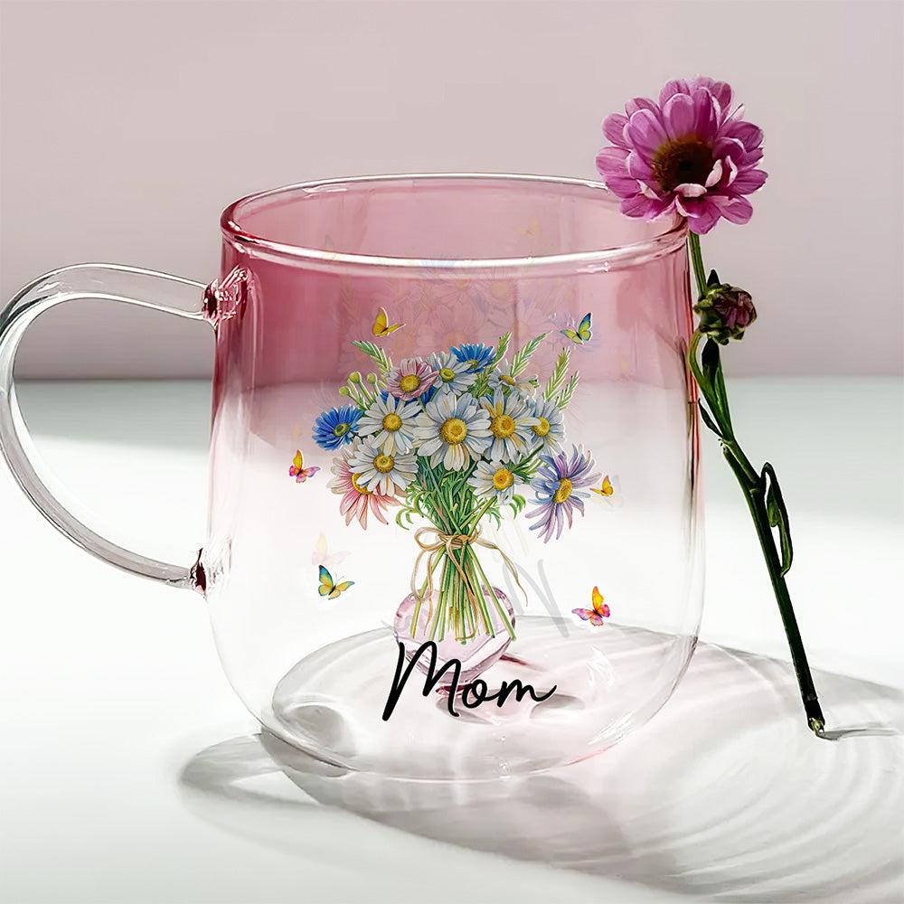 Birth Month Flower  - Personalized Custom Pink Gradient Glass Mug