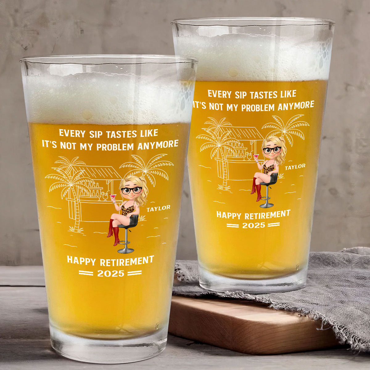 Happily Retired - Personalized Custom Beer Glass