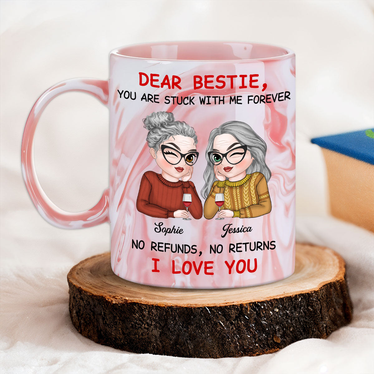 Bestie No Need To Refund - Personalized Custom Pink Marble Mug