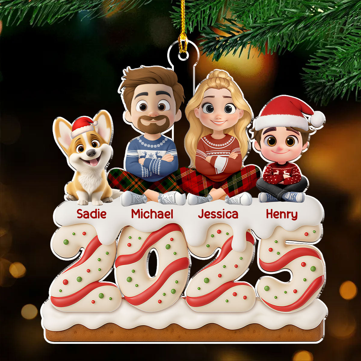 Family Christmas Tree Cake Version 2 - Personalized Custom Acrylic Ornament