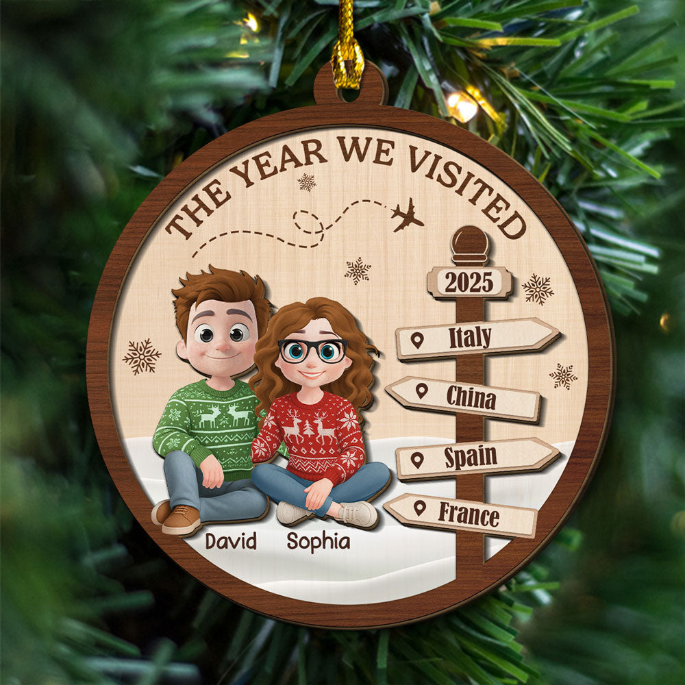 Visit The World Together - Personalized Custom 2-Layered Wood Ornament