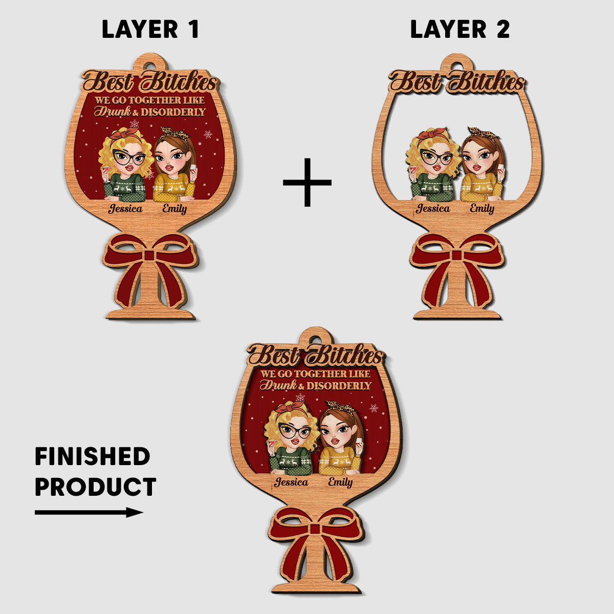 Partners In Wine - Personalized Custom 2-Layered Wood Ornament