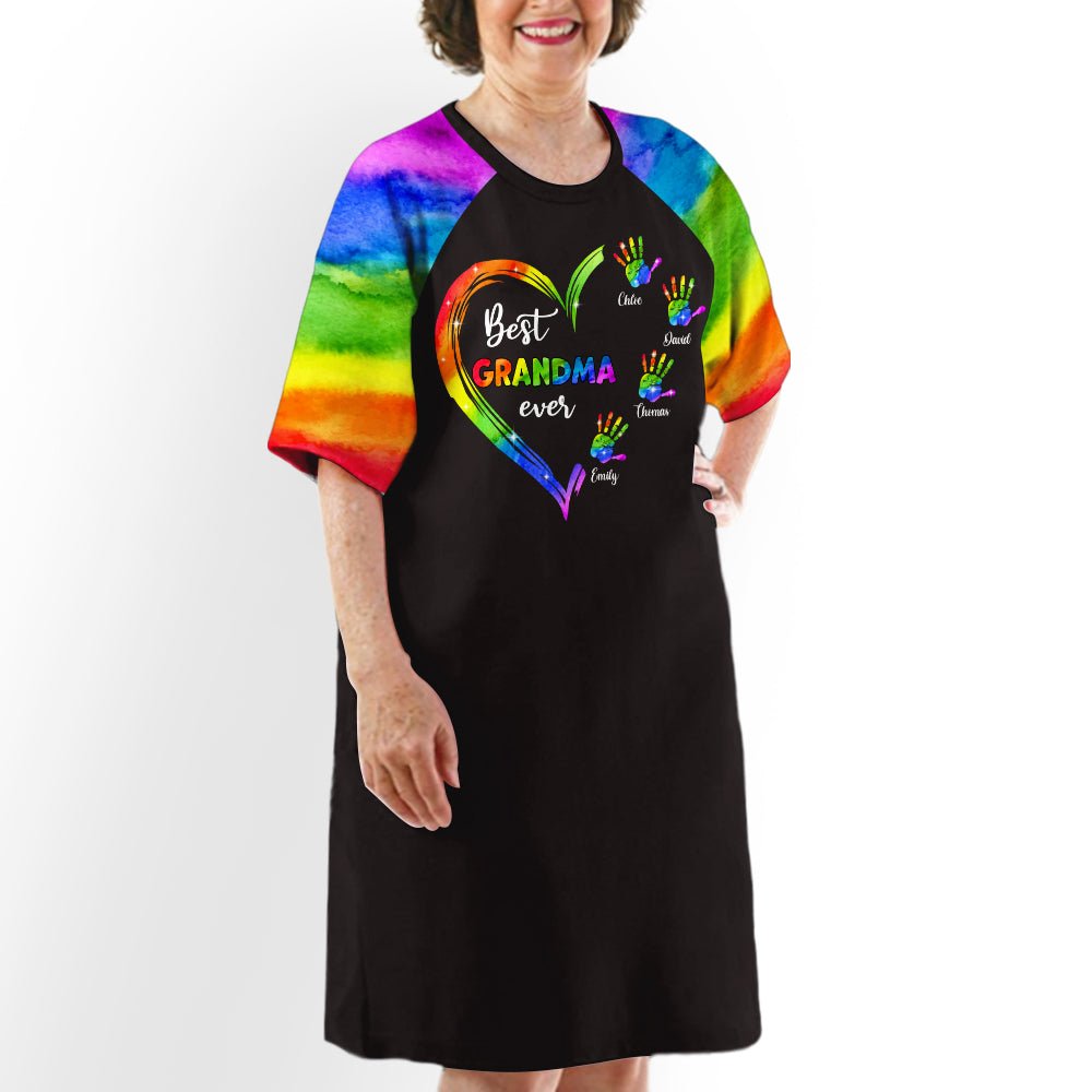 Rainbow Grandma Heart - Personalized Custom 3/4 Sleeve Dress