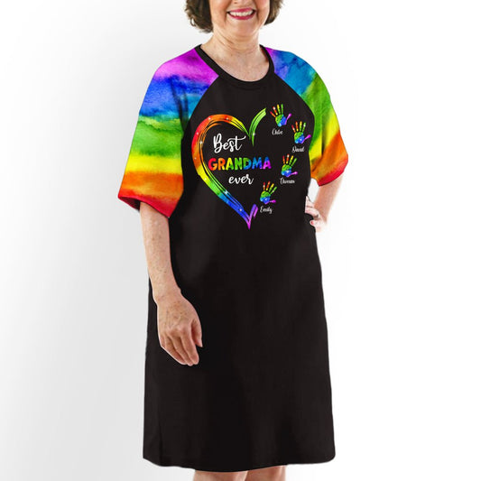 Rainbow Grandma Heart - Personalized Custom 3/4 Sleeve Dress