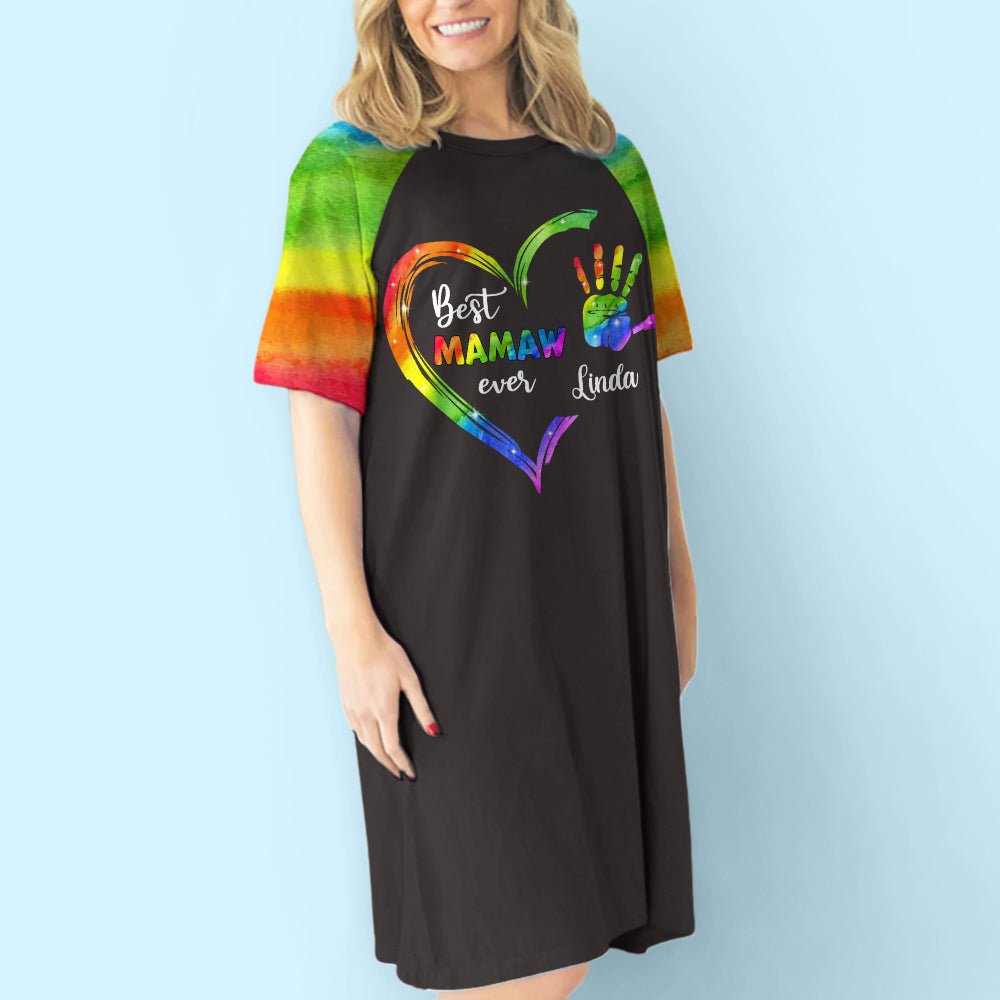 Rainbow Grandma Heart - Personalized Custom 3/4 Sleeve Dress
