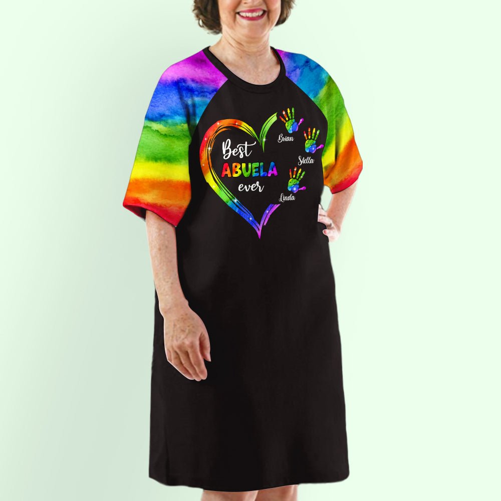 Rainbow Grandma Heart - Personalized Custom 3/4 Sleeve Dress