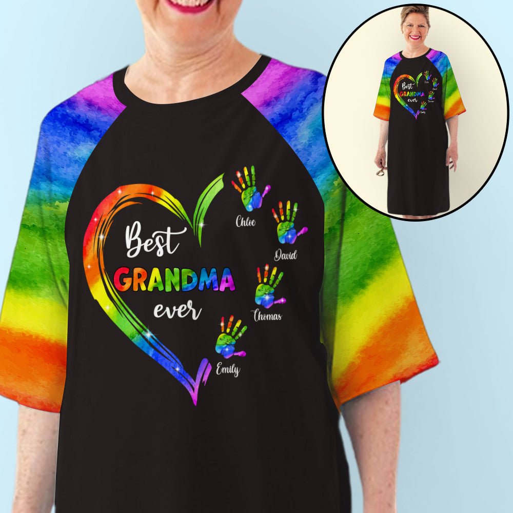 Rainbow Grandma Heart - Personalized Custom 3/4 Sleeve Dress