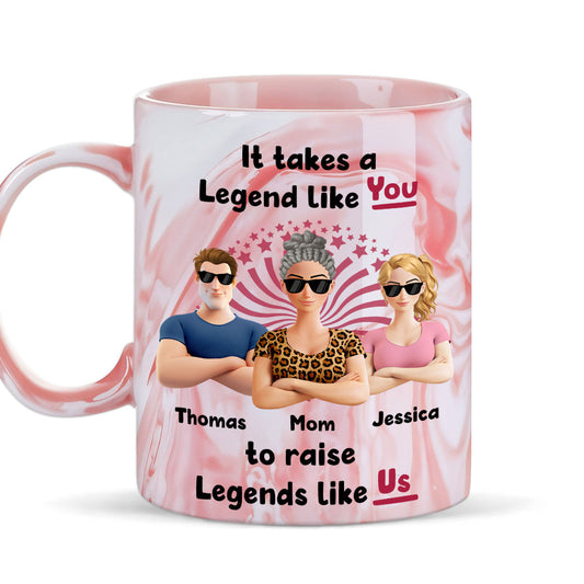 Moms Create Legends With Love - Personalized Custom Pink Marble Mug
