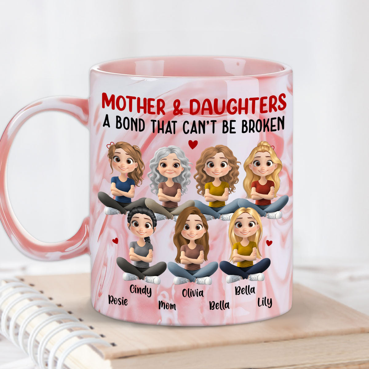 Mother And Daughter - Personalized Custom Pink Marble Mug