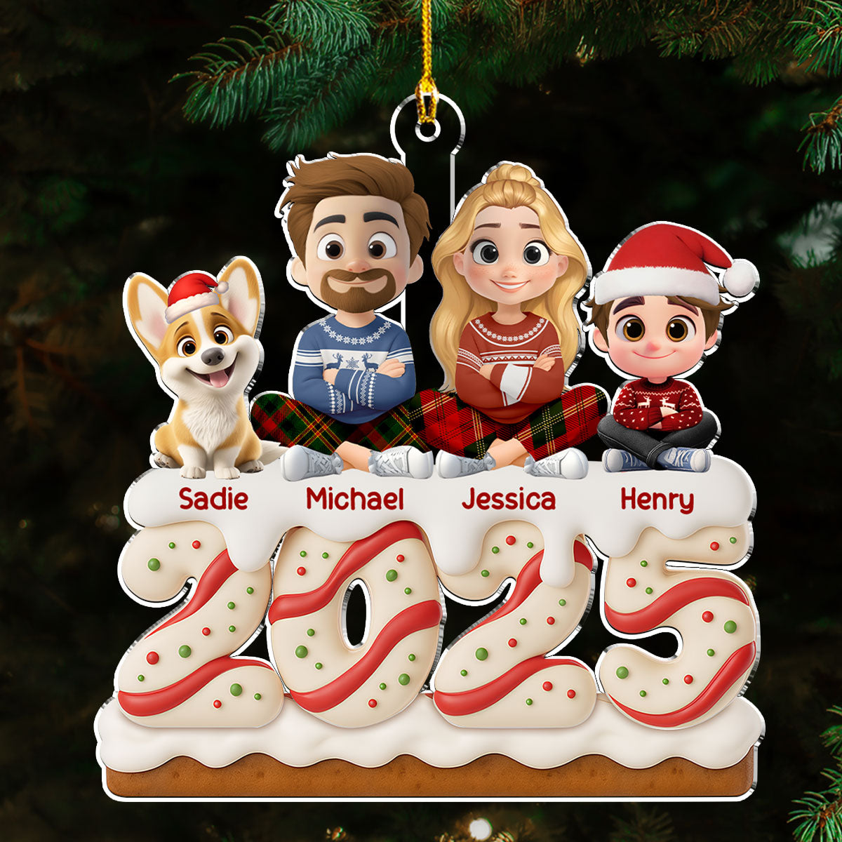 Family Christmas Tree Cake Version 2 - Personalized Custom Acrylic Ornament