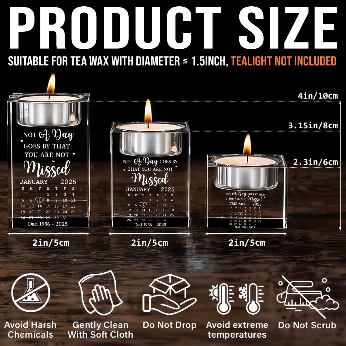 Miss You - Personalized Custom Engraved Crystal Candle Holder