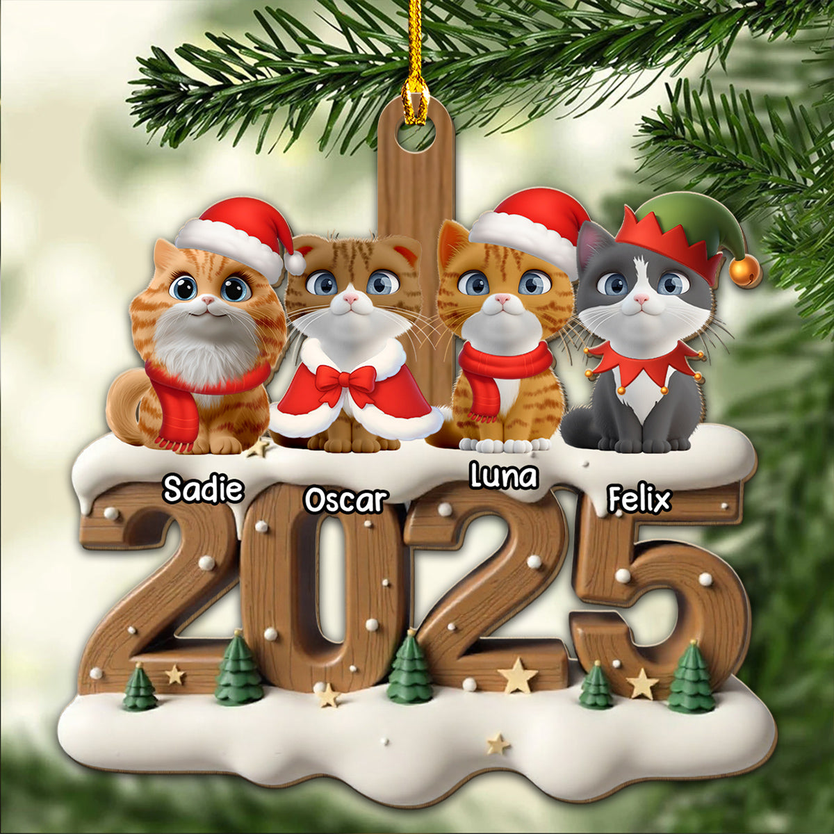 Only Cats This Year - Personalized Custom 3D Effect Wood Ornament