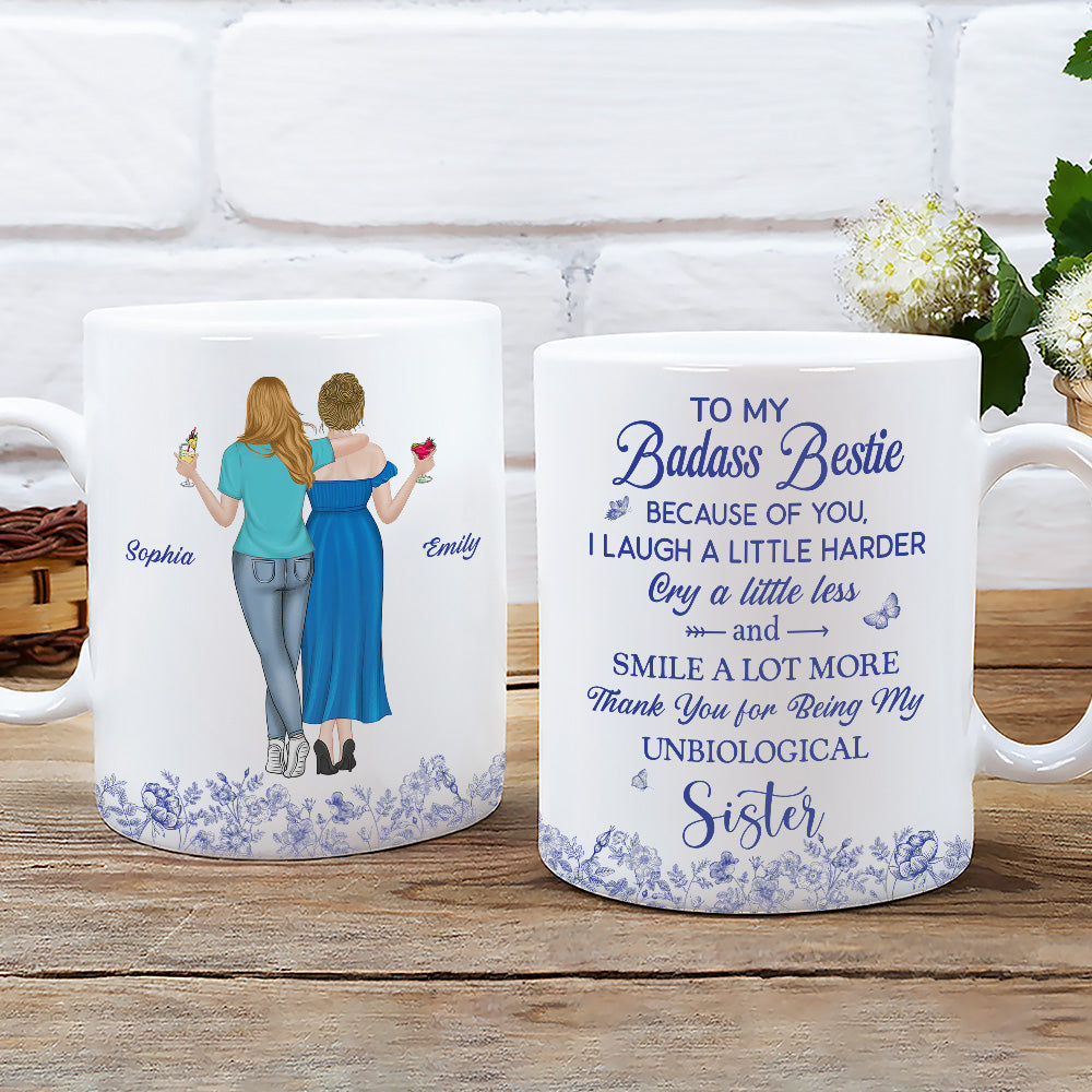 Thank You for Being My Sister Flower Toile - Personalized Custom Coffee Mug