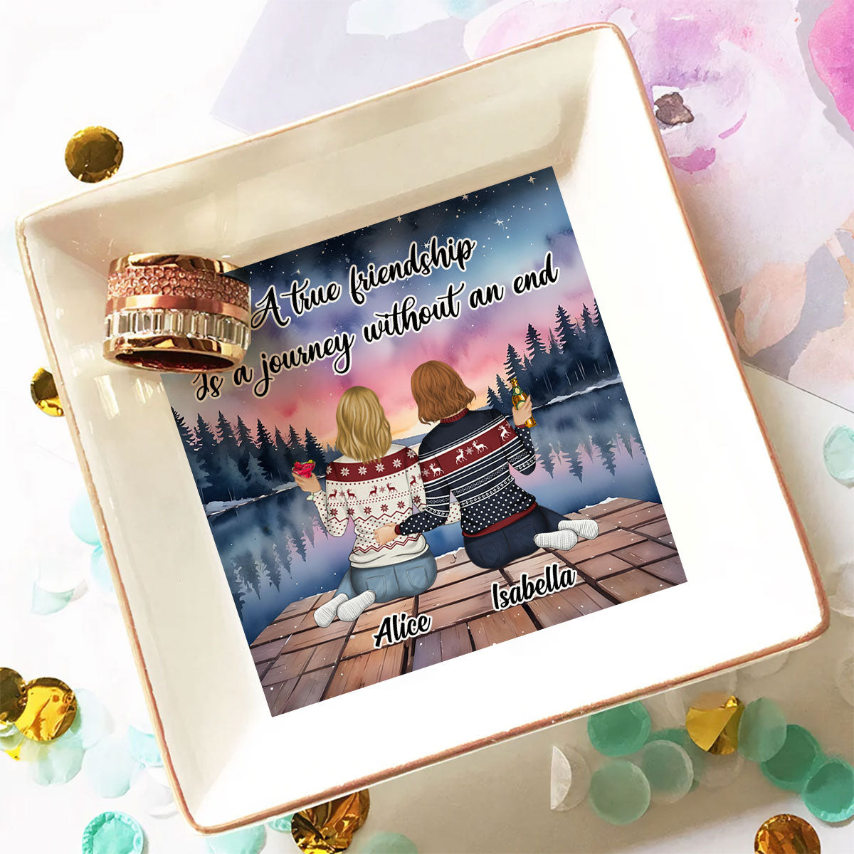 A True Friendship Is A Journey Without An End - Personalized Custom Jewelry Dish