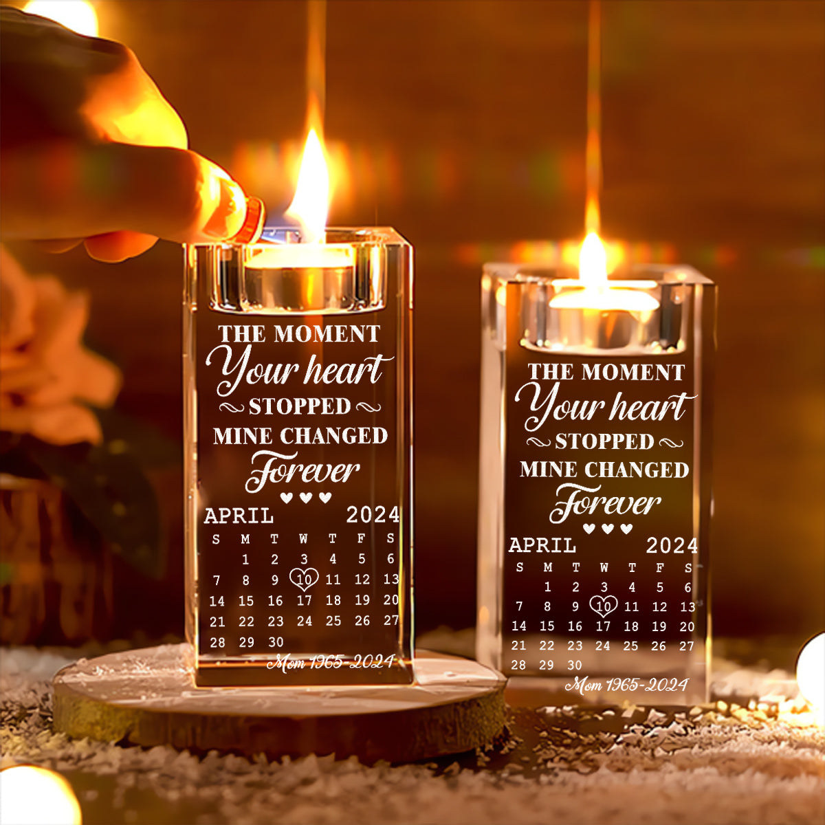 The Moment - Personalized Custom Engraved Crystal Candle Holder