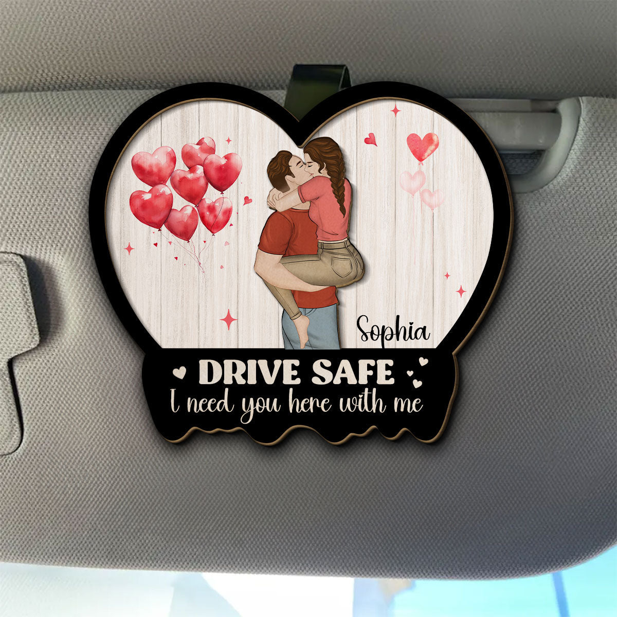 Our First Valentine Couple Cartoon - Personalized Custom Car Visor Clip