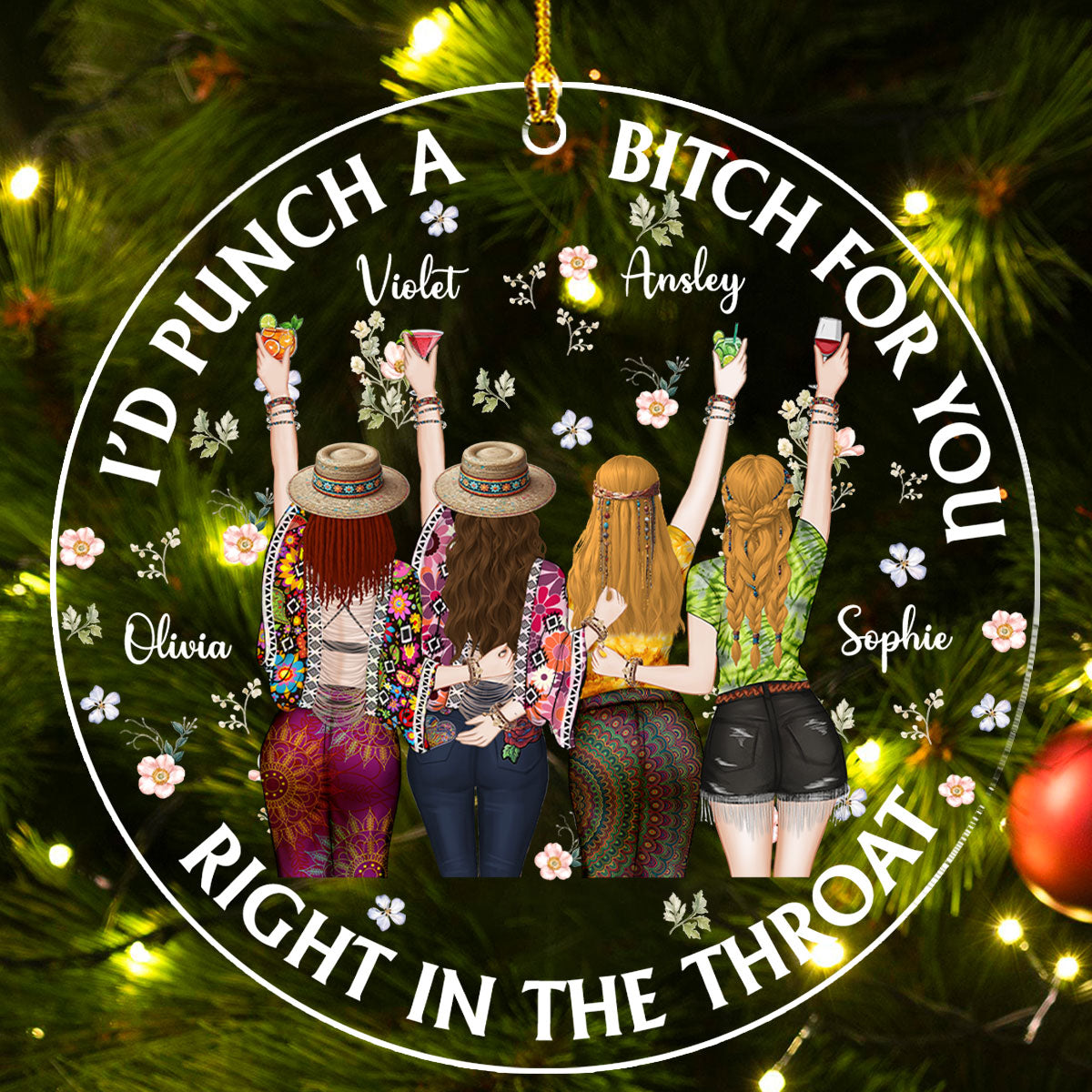 Punch Bitch Hippie Version - Personalized Custom Acrylic Ornament