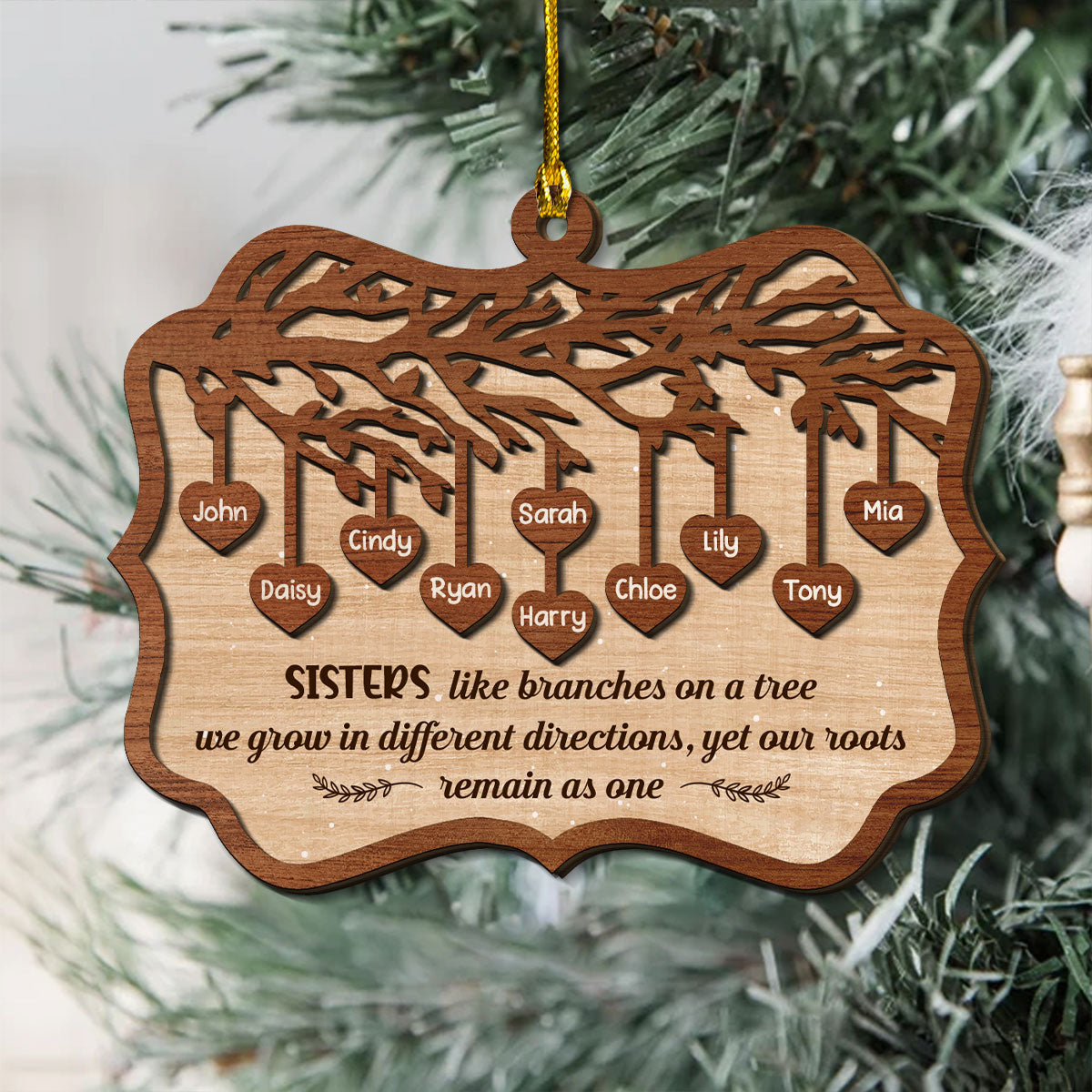 Sisters Like Branches On A Tree - Personalized Custom 2-Layered Wood Ornament