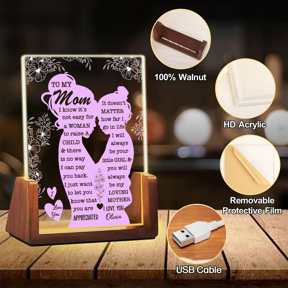 To My Mom - Personalized Custom Plaque With Walnut Base