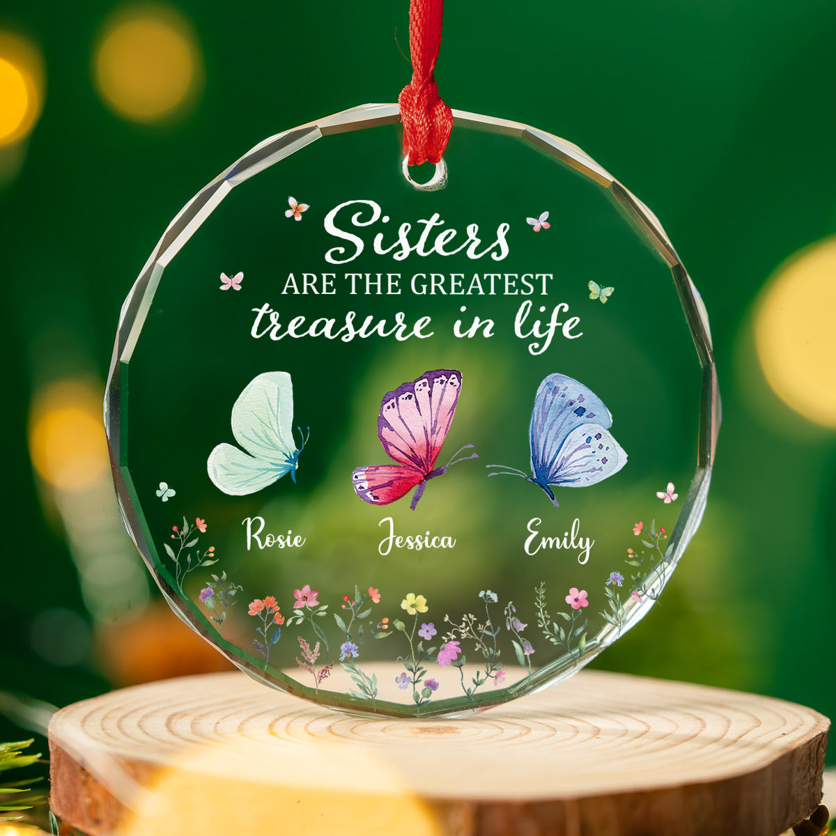 Sisters Make Life More Beautiful - Personalized Custom Glass Ornament