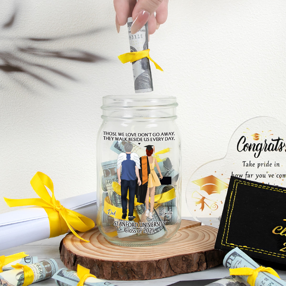Happy Graduation In Loving Memory - Personalized Custom Graduation Mason Jar Light