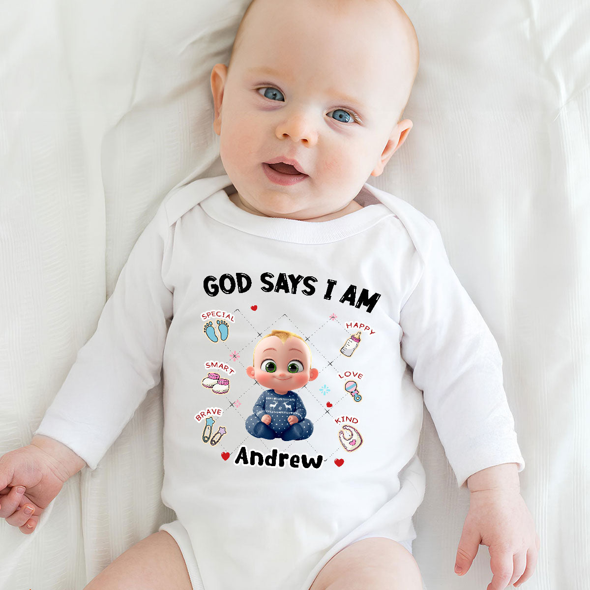 God Says I Am - Personalized Custom Long Sleeve Baby Onesie