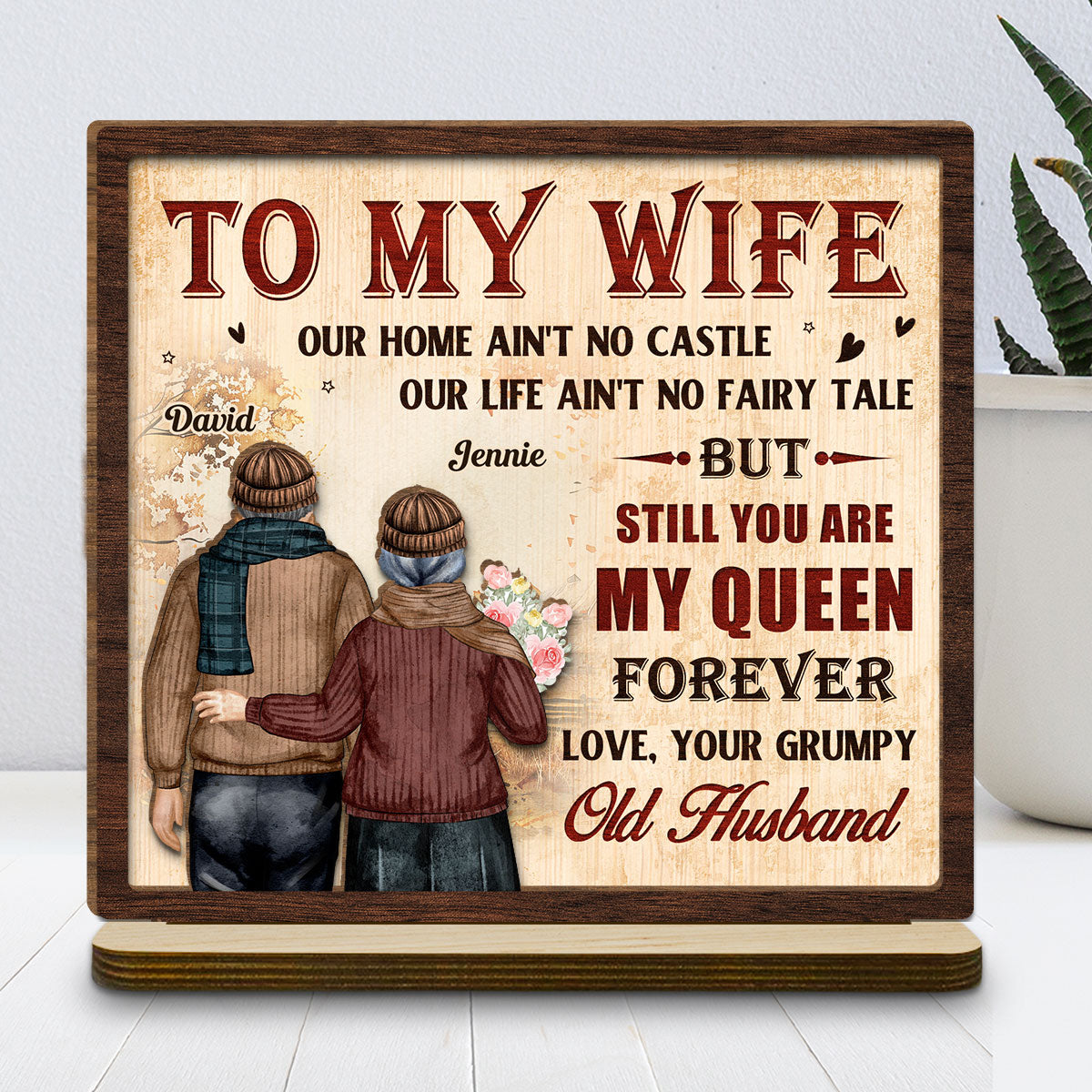 To My Queen - Personalized Custom 2-Layer Wood Plaque With Flat Base