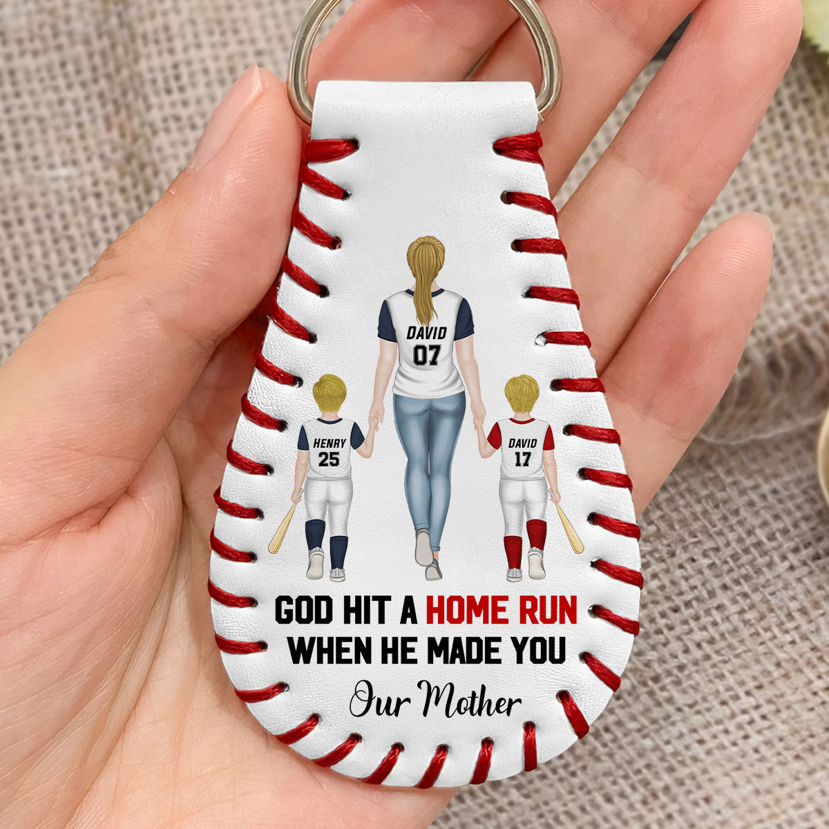 My Favorite Baseball Player Calls Me Mom - Personalized Custom Leather Baseball Keychain